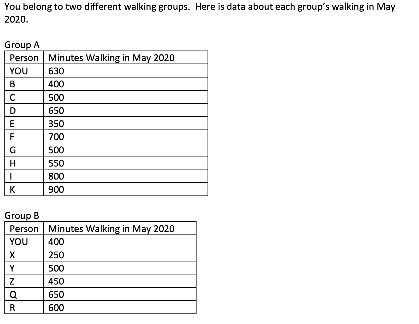 Please help with this textbook problem! You belong to two different walking