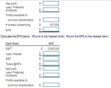 cost of debt, the number of shares of common stock for various