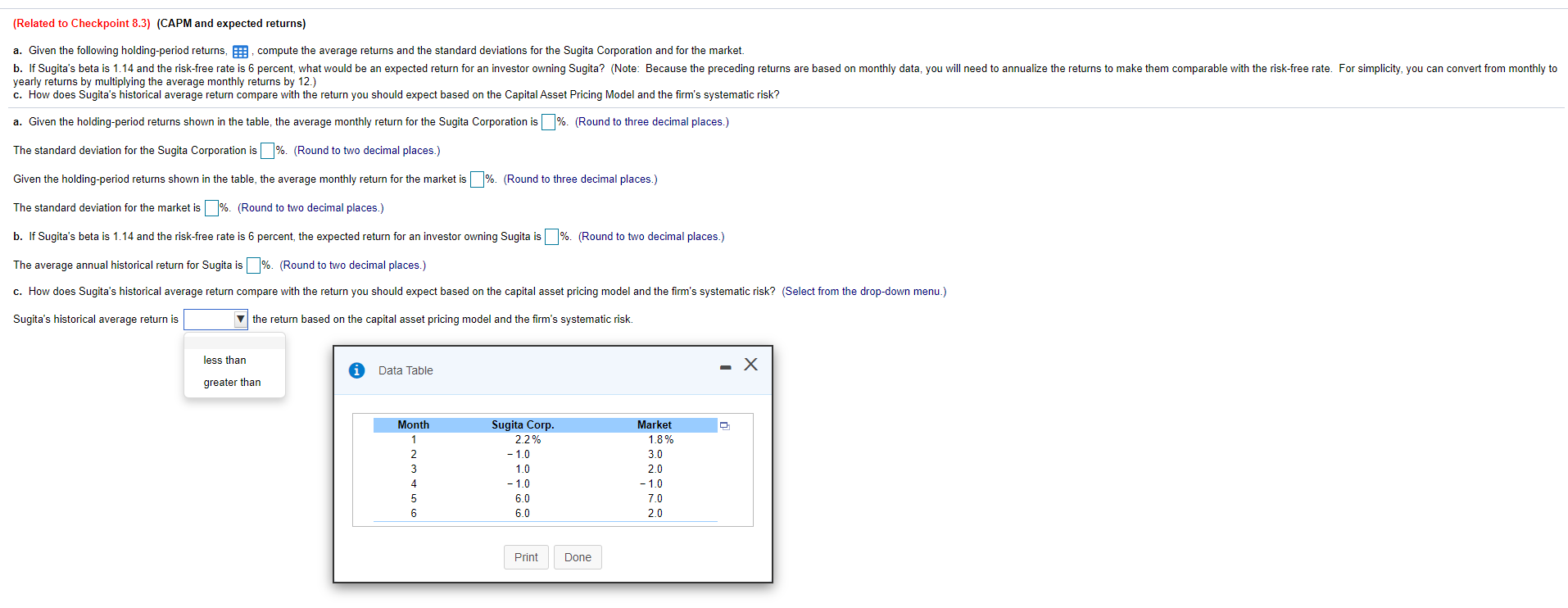  (Related to Checkpoint 8.3) (CAPM and expected returns) a. Given the
