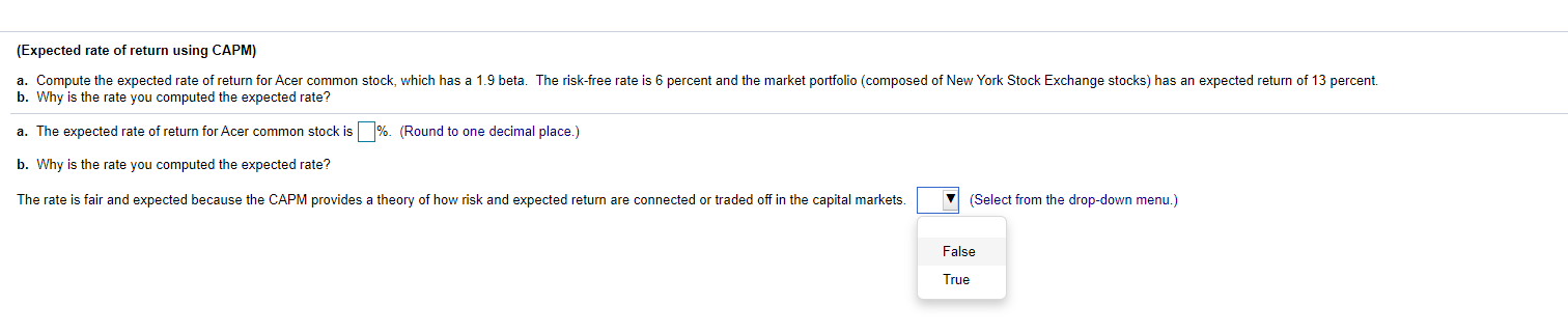 (Expected rate of return using CAPM) a. Compute the expected rate