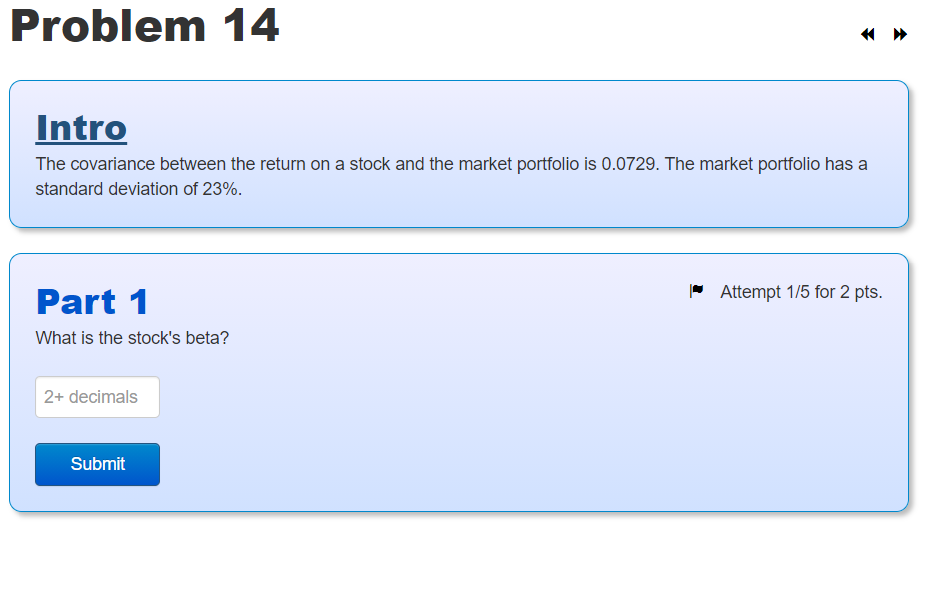  Problem 14 Intro The covariance between the return on a stock