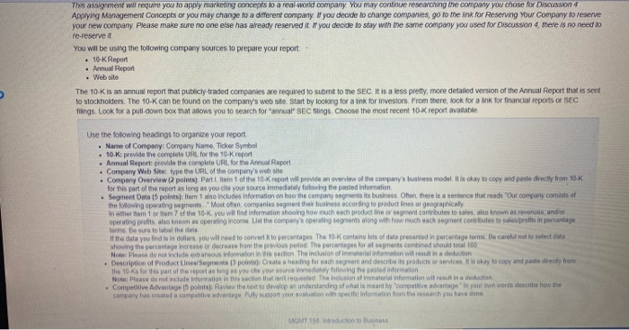  This assignment will require you to apply marketing concepts to a