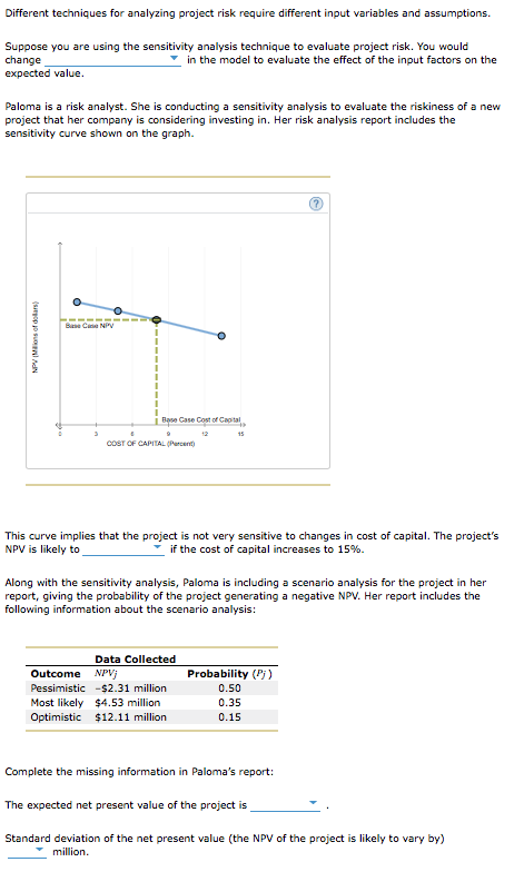 Drop down options: one input variable at a time several input