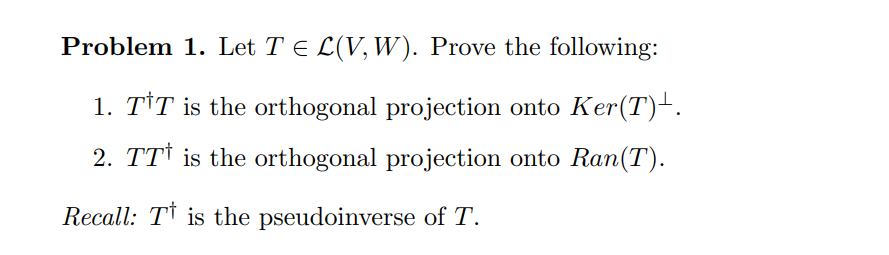 Advanced Linear Algebra: Problem 1. Let Te C(V, W). Prove the following: