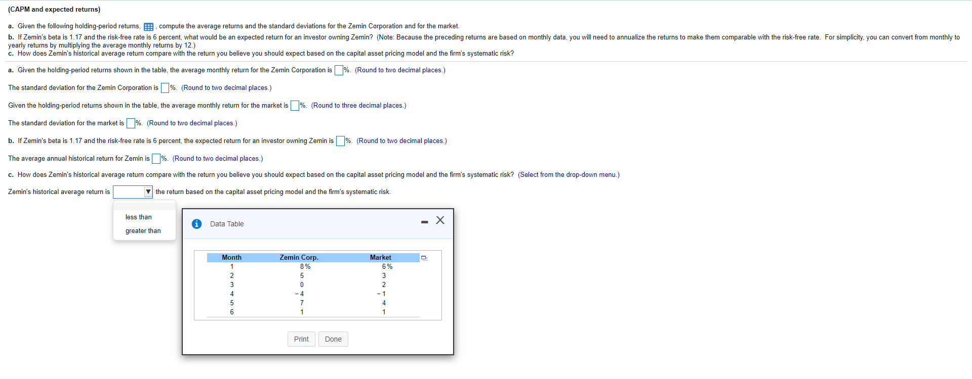  (CAPM and expected returns) a. Given the following holding-period returns, compute