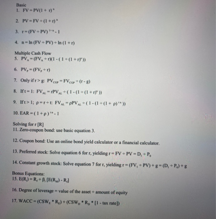  Basic 1. FV = PV(1 + r) 2. PV - FV