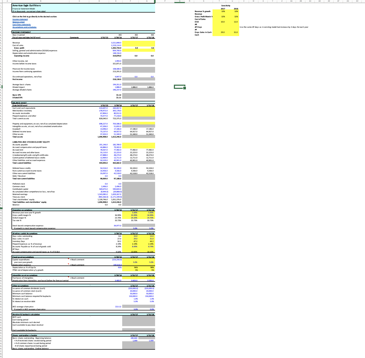  Complete the highlighted cells in the AEO Model. The guidelines for