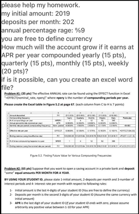  please help my homework. my initial amount: 2019 deposits per month: