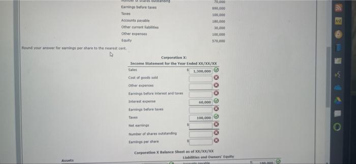 statement and a balance sheet: Sales $1,300.000 Finished goods 110,000 Long term