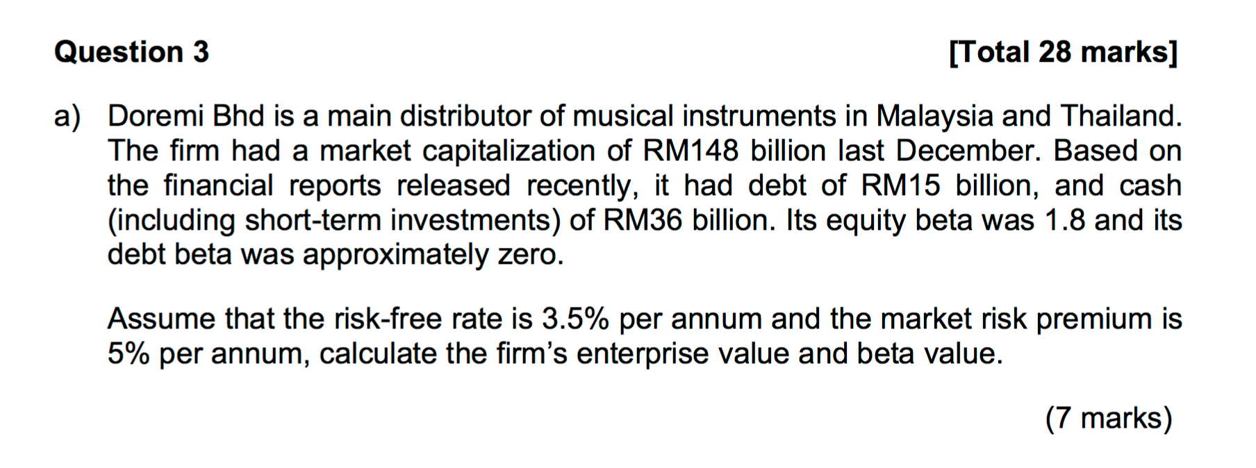  Question 3 [Total 28 marks] a) Doremi Bhd is a main