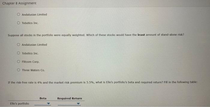 $7,500 portfolio that consists of four stocks. Her Investment in each stock,