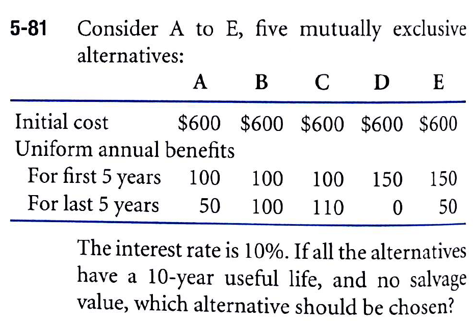  5-81 Consider A to E, five mutually exclusive alternatives: A B
