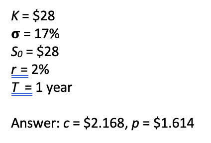 **Please Solve using Excel*** K = $28 o = 17% So
