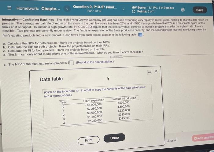  = Homework: Chapte... Question 9, P10-27 (simi... HW Score: 11.11%, 1