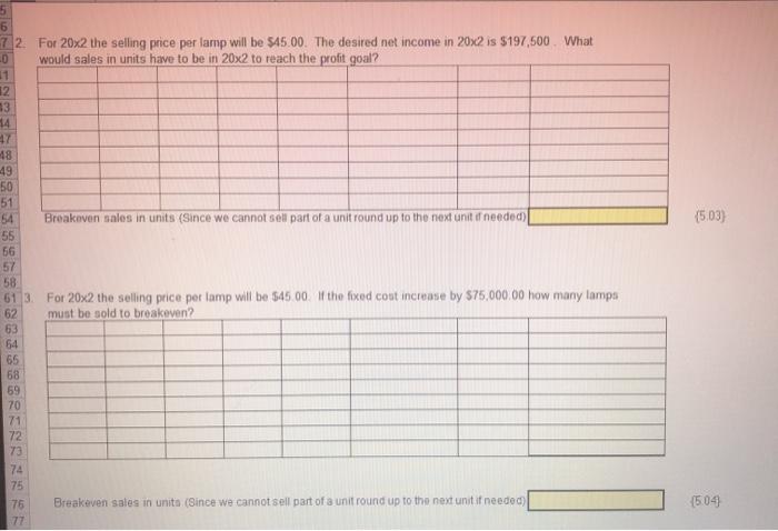 the 14 number of units and then multiply by the selling price