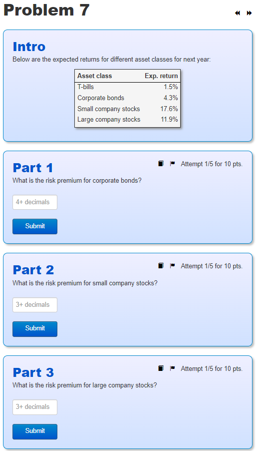 Intro Below are the expected returns for different asset classes for