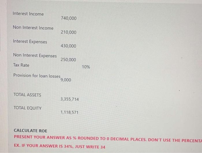  CALCULATE ROE PRESENT YOUR ANSWER AS \% ROUNDED TO O DECIMAL