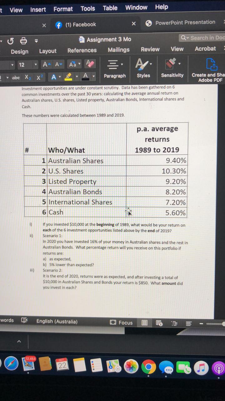  View Insert Format Tools Table Window Help f (1) Facebook PowerPoint