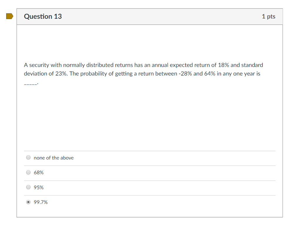  Question 13 1 pts A security with normally distributed returns has
