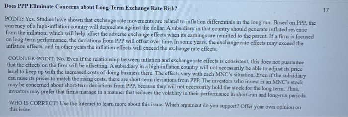  17 Does PPP Eliminate Concerns about Long-Term Exchange Rate Risk? POINT: