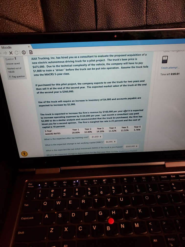  Moodle -X QUE TUVIguud 1 Question 1 Answer saved AAA Trucking,