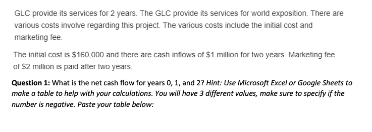 GLC provide its services for 2 years. The GLC provide its