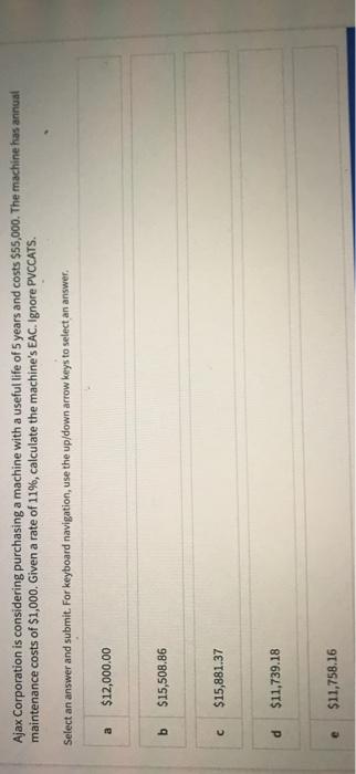  Ajax Corporation is considering purchasing a machine with a useful life