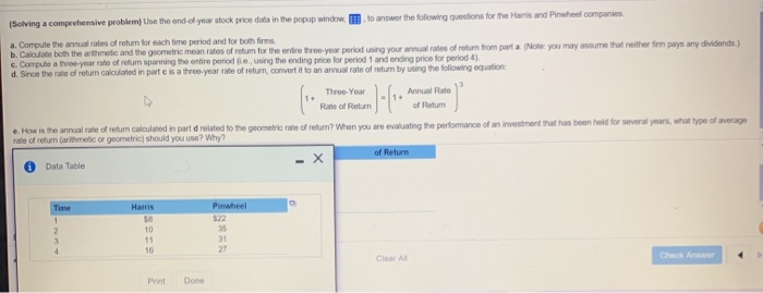 Solving a comprehensive problem) Une the end of year stock price