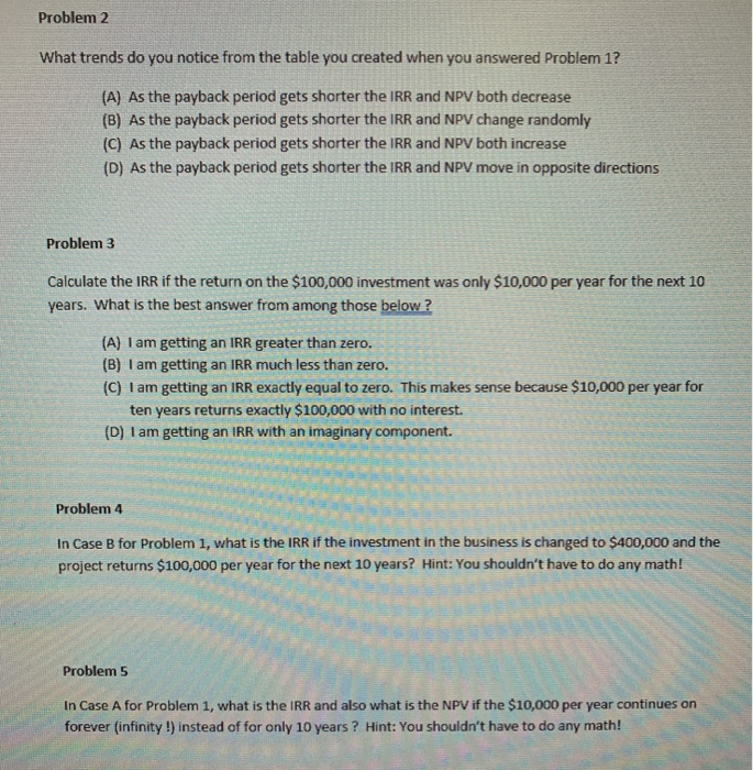 at some simple relationships among the payback period, IRR and the NPV