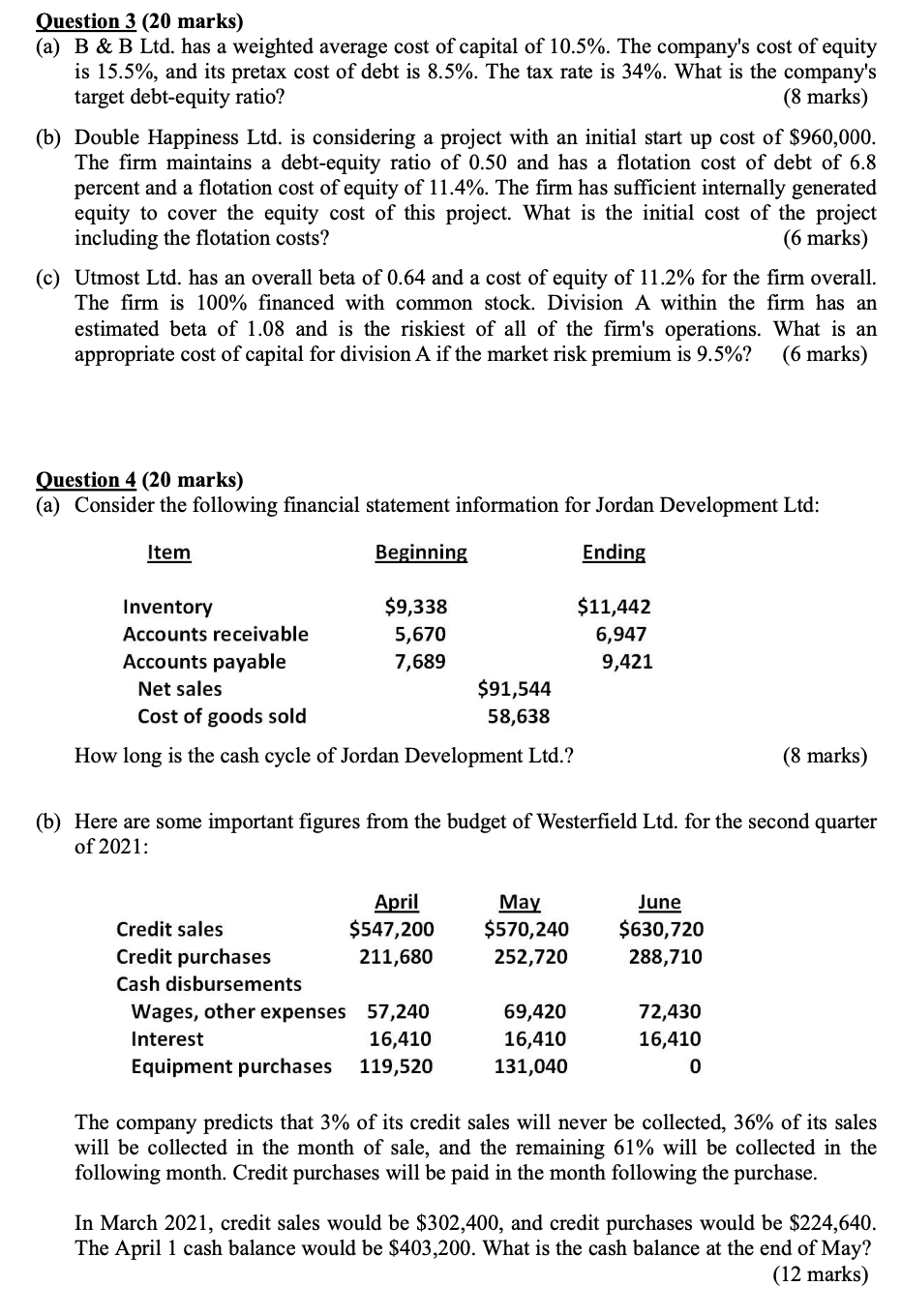  Question 3 (20 marks) (a) B & B Ltd. has a