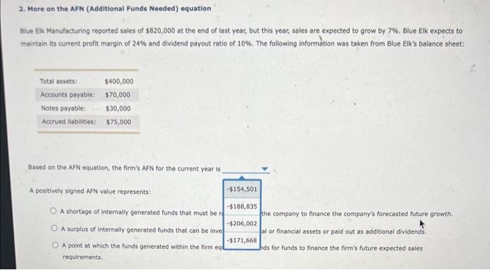  2. More on the AFN (Additional Funds Needed) equation Blue Elk