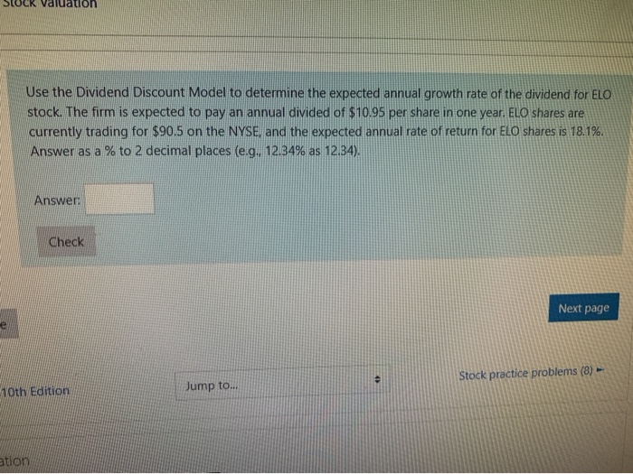 how do i do this? valuation Use the Dividend Discount Model to