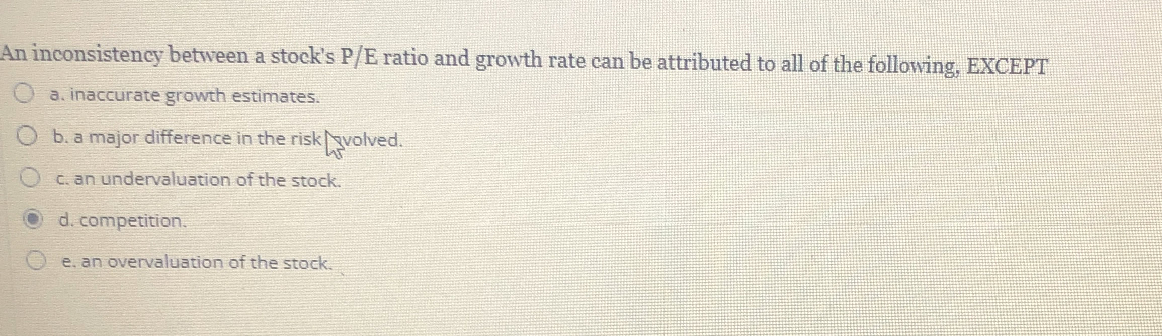 An inconsistency between a stock's P/E ratio and growth rate can
