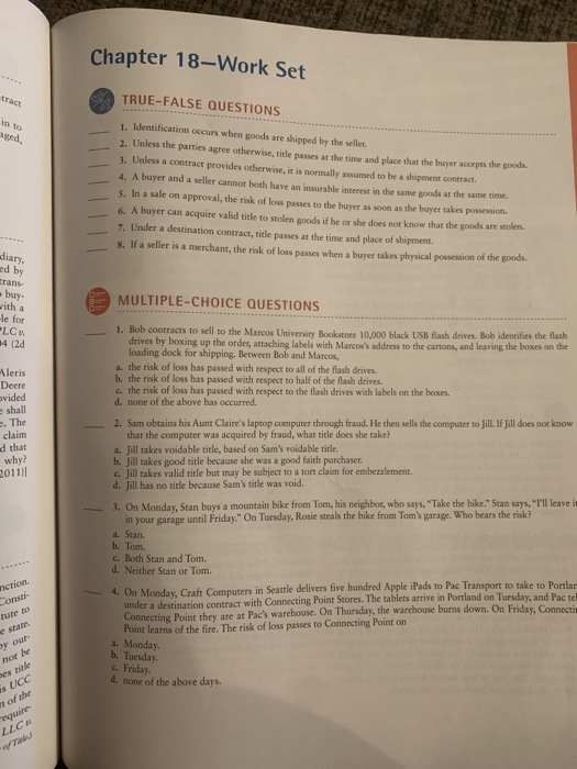  Chapter 18-Work Set tract TRUE FALSE QUESTIONS Bed, 1. Identification occurs