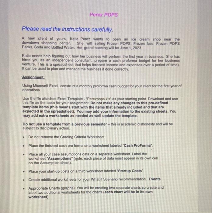  Perez POPS Please read the instructions carefully. A new client of