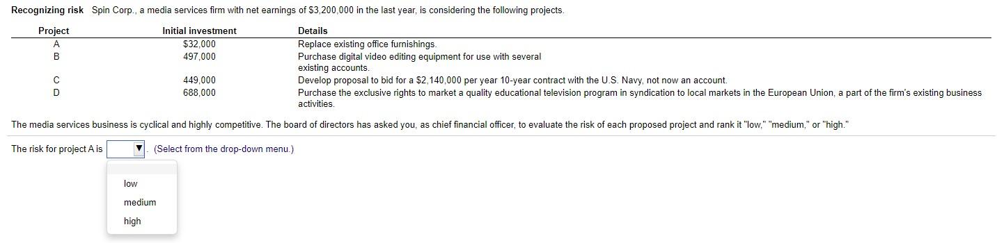 Recognizing risk Spin Corp., a media services firm with net earnings