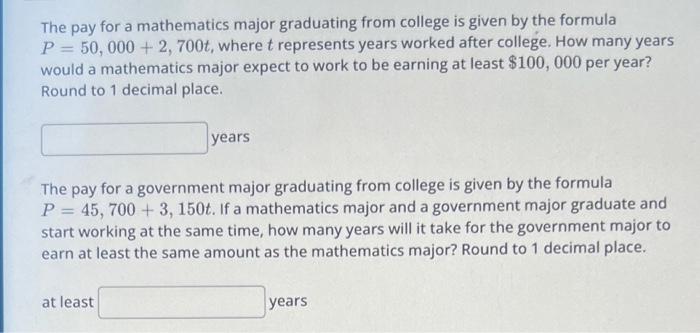 please highlight or circle answers The pay for a mathematics major graduating