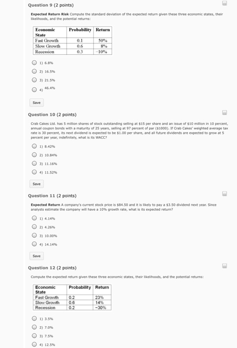  Compute the standard deviation of the expected return given these three