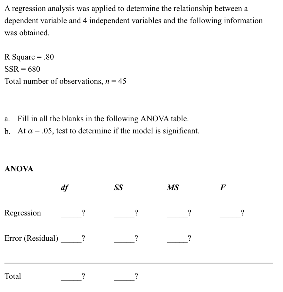 A regression analysis was applied to determine the relationship between a