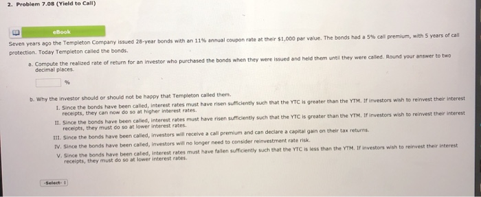 problem 7.08 yield to call 2. Problem 7.00 (Yield to Call) ebook