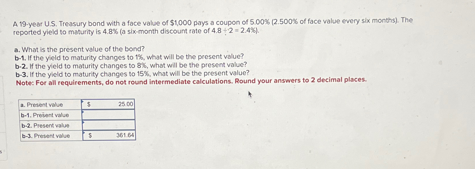  A 19-year U.S. Treasury bond with a face value of $1,000