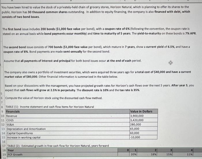 have been hired to value the stock of a privately-held chain of