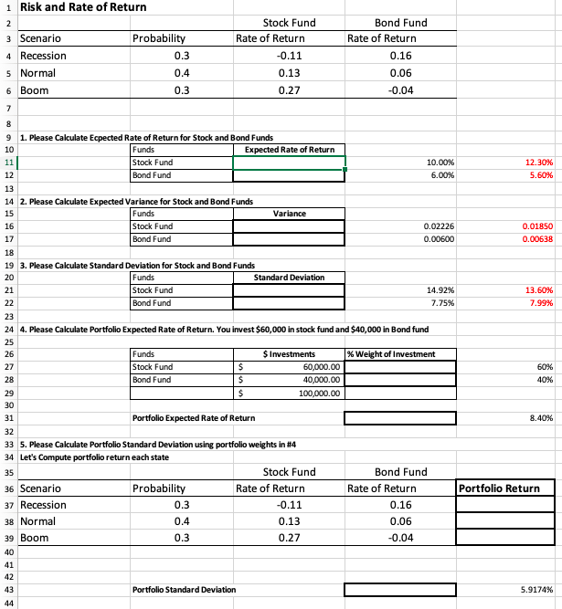  Need some help excel formatting. Answers go in the Bold outlined