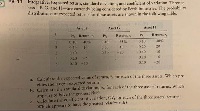  P8-11 2 Integrative: Expected return, standard deviation, and coefficient of variation