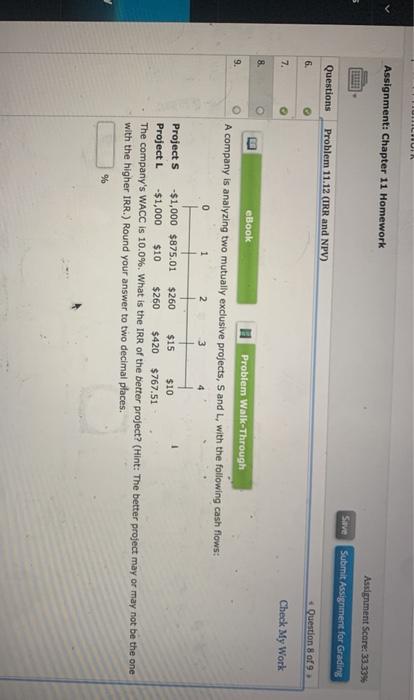  LUI Assignment: Chapter 11 Homework Assignment Score: 33.33% Save Submit Assignment