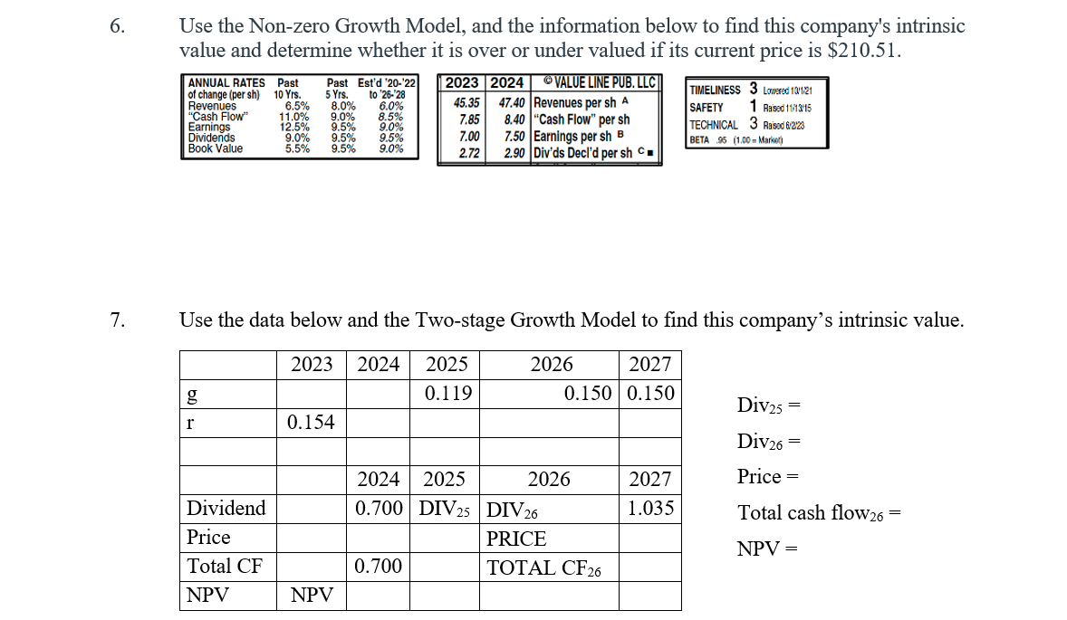  Use the Non-zero Growth Model, and the information below to find