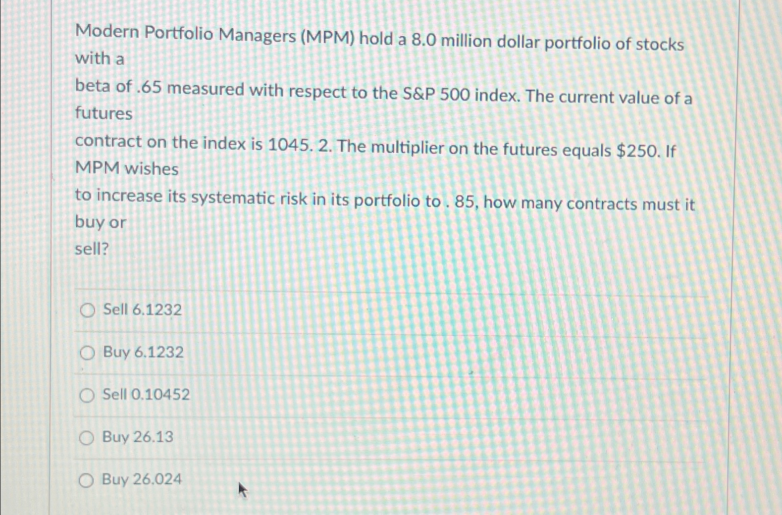  Modern Portfolio Managers (MPM) hold a 8.0 million dollar portfolio of