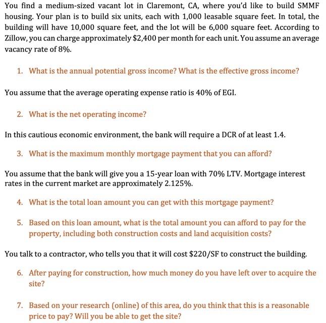 please show all steps You find a medium-sized vacant lot in Claremont,