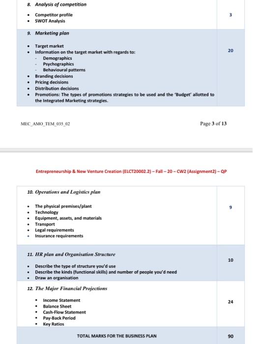 2 or the main assignment: Designing a business plan Assignment deliverables and