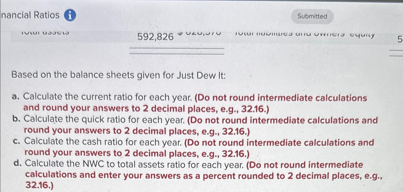  nancial Ratios i iviui usocts 592,826**v Based on the balance sheets